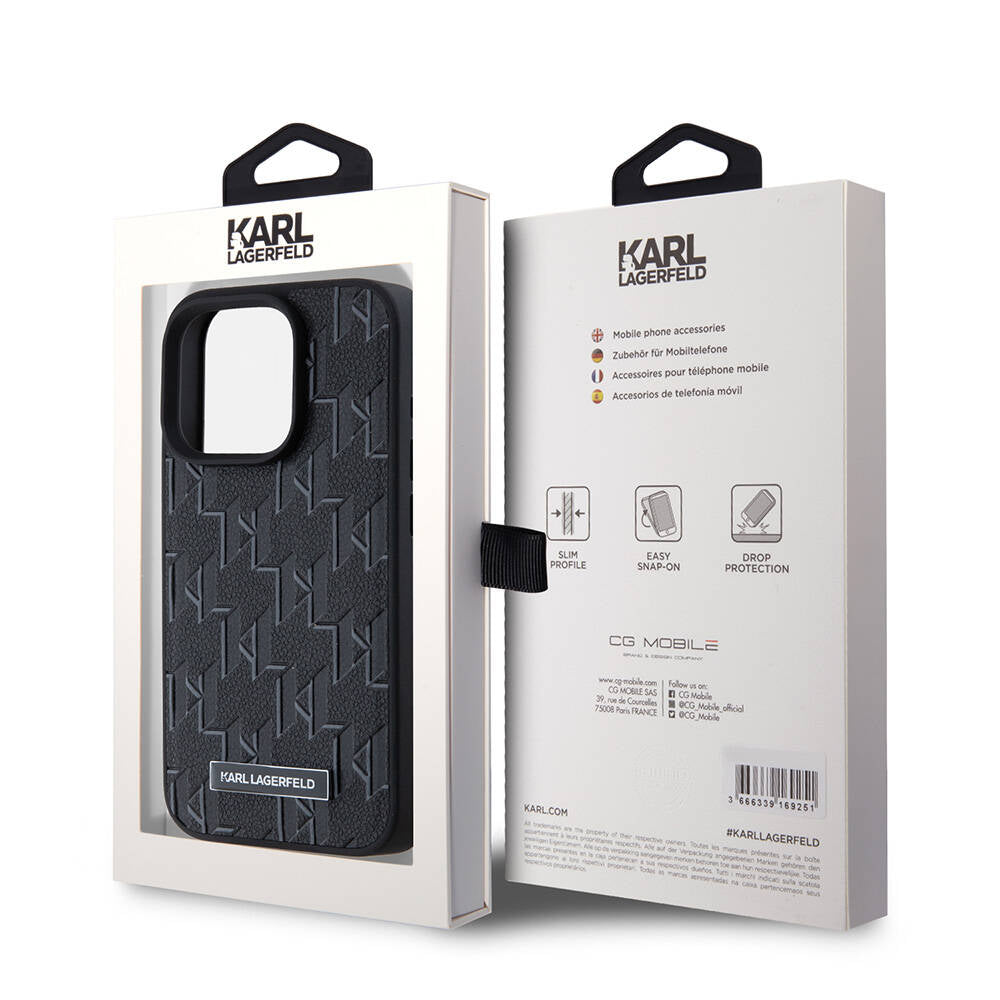 Apple iPhone 15 Pro Max Case Karl Lagerfeld Original Licensed M-Safe Charging Feature KL Printed Hot Stamp Cover Black