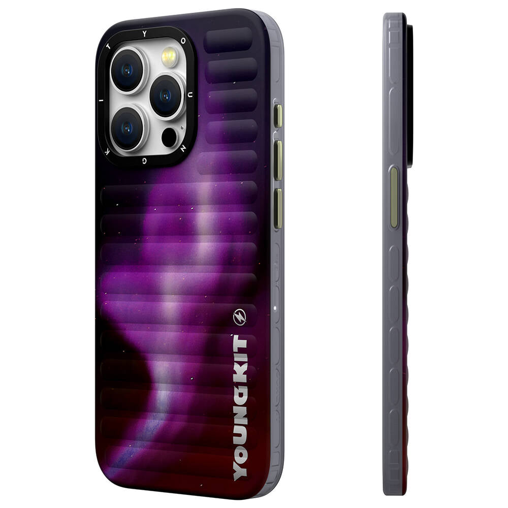 Apple iPhone 15 Pro Max Case Northern Lights Patterned Youngkit Aurora Series Cover Purple