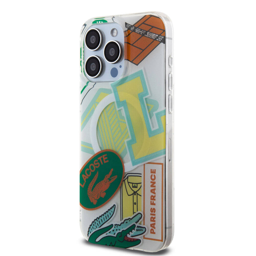 Apple iPhone 15 Pro Max Case Lacoste Original Licensed M-safe Charging Feature Double Layer Patches Patterned Cover Yellow