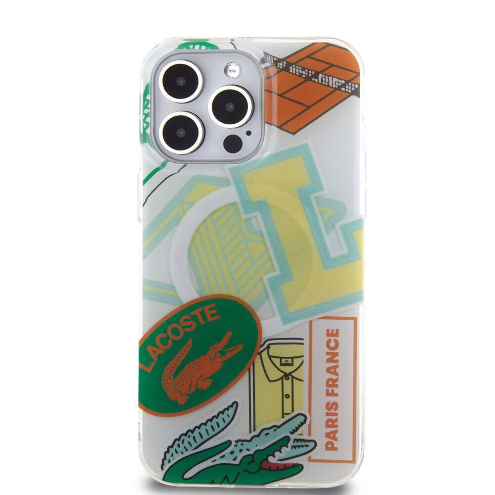Apple iPhone 15 Pro Max Case Lacoste Original Licensed M-Safe Charging Feature Double Layer Patches Patterned Cover Blue