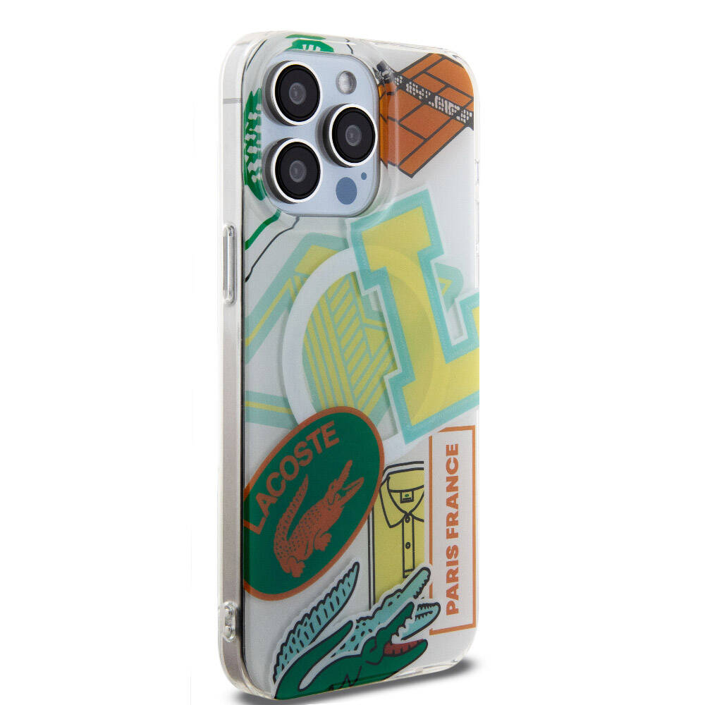 Apple iPhone 15 Pro Max Case Lacoste Original Licensed M-Safe Charging Feature Double Layer Patches Patterned Cover Green