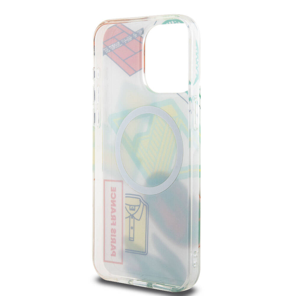 Apple iPhone 15 Pro Max Case Lacoste Original Licensed M-Safe Charging Feature Double Layer Patches Patterned Cover Blue