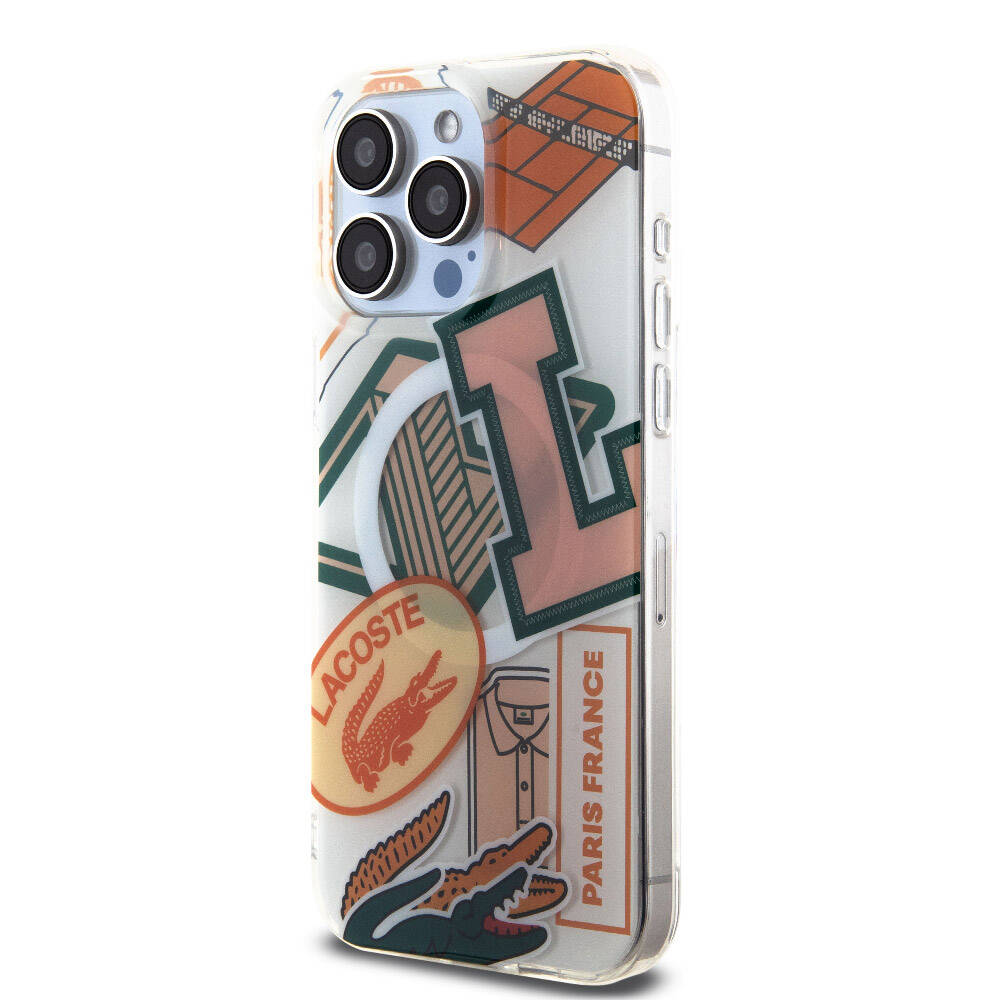 Apple iPhone 15 Pro Max Case Lacoste Original Licensed M-Safe Charging Feature Double Layer Patches Patterned Cover Blue