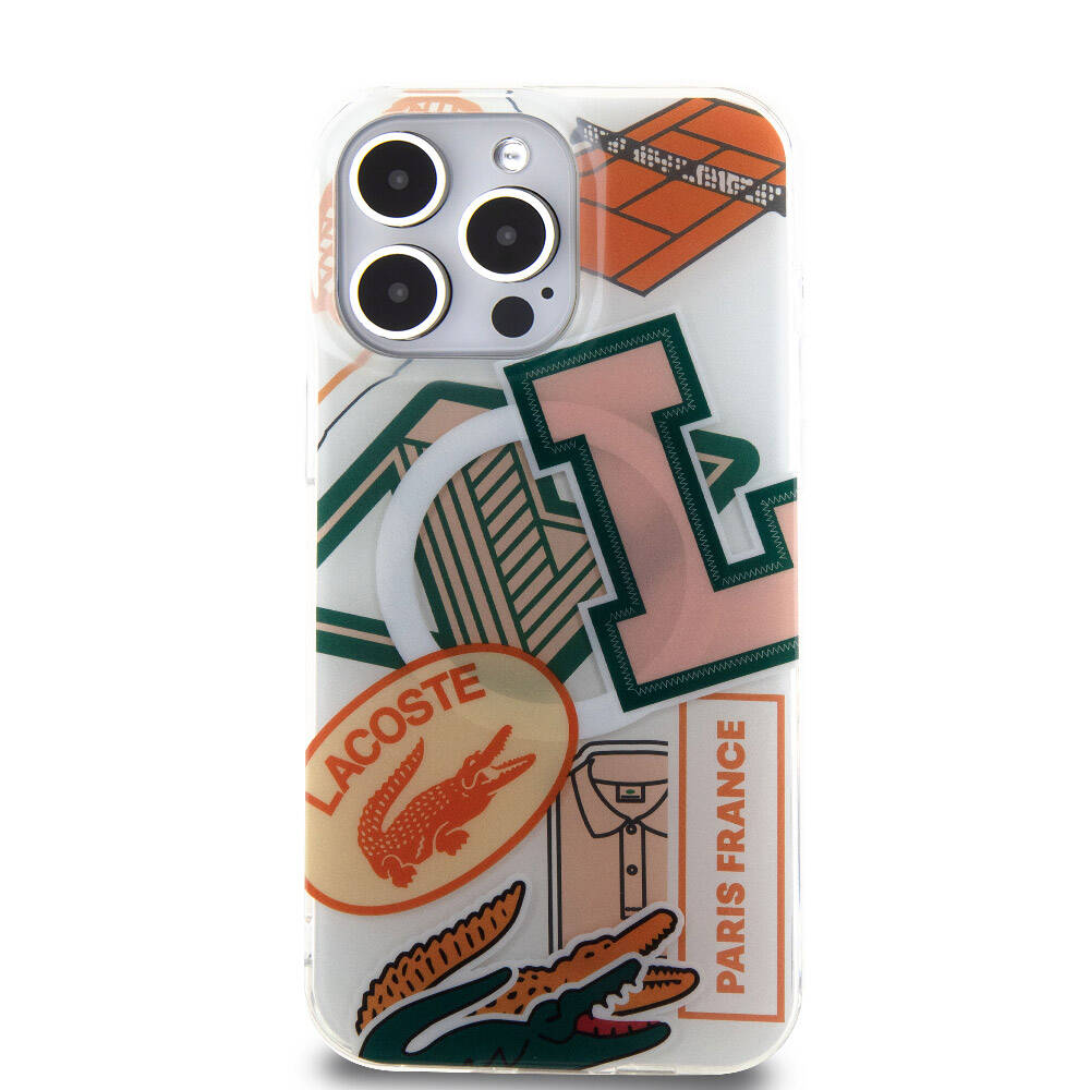 Apple iPhone 15 Pro Max Case Lacoste Original Licensed M-Safe Charging Feature Double Layer Patches Patterned Cover Green