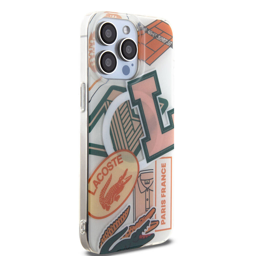 Apple iPhone 15 Pro Max Case Lacoste Original Licensed M-Safe Charging Feature Double Layer Patches Patterned Cover Blue