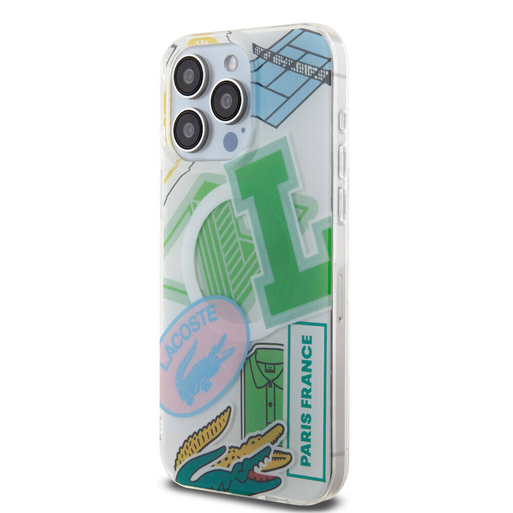 Apple iPhone 15 Pro Max Case Lacoste Original Licensed M-Safe Charging Feature Double Layer Patches Patterned Cover Blue