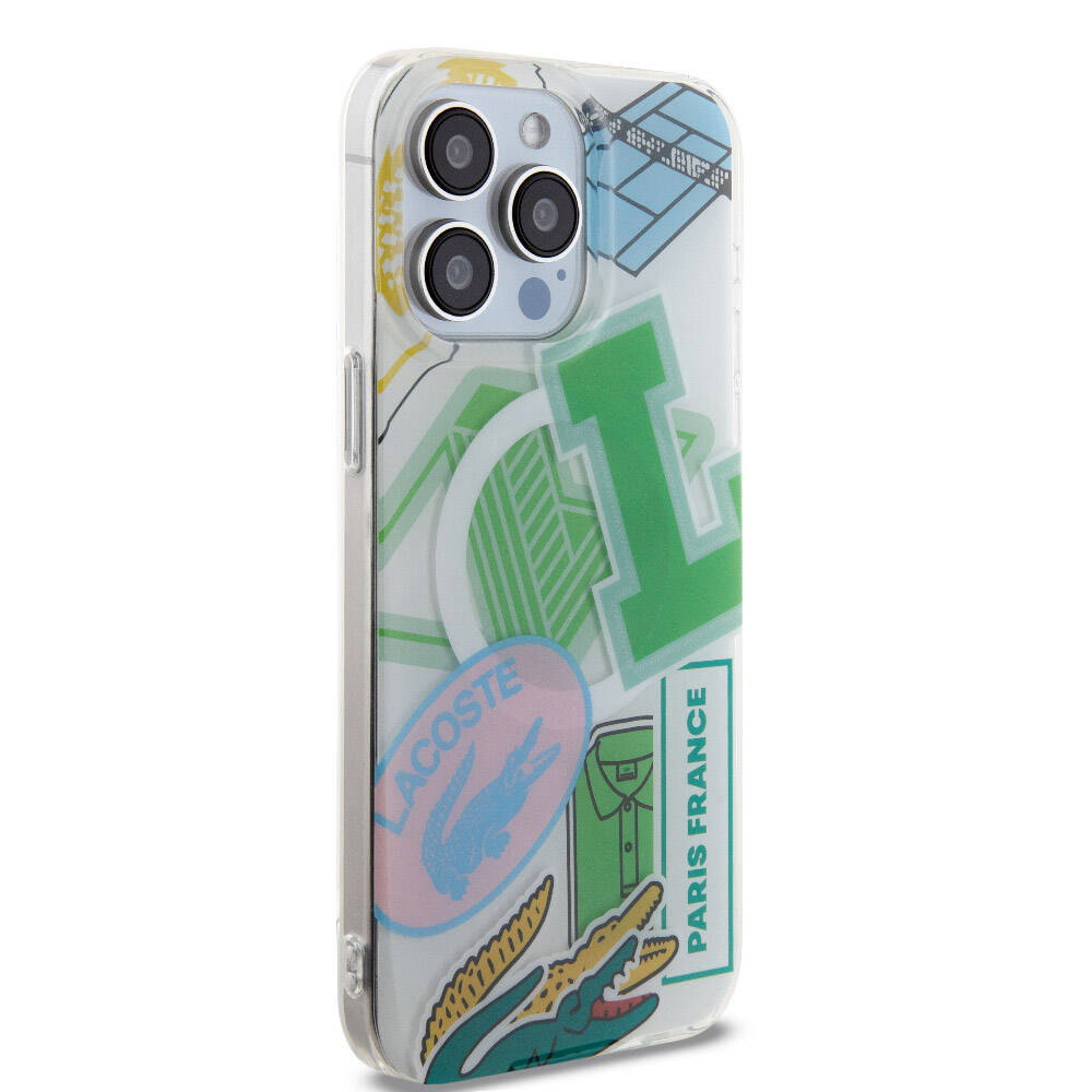 Apple iPhone 15 Pro Max Case Lacoste Original Licensed M-safe Charging Feature Double Layer Patches Patterned Cover Yellow