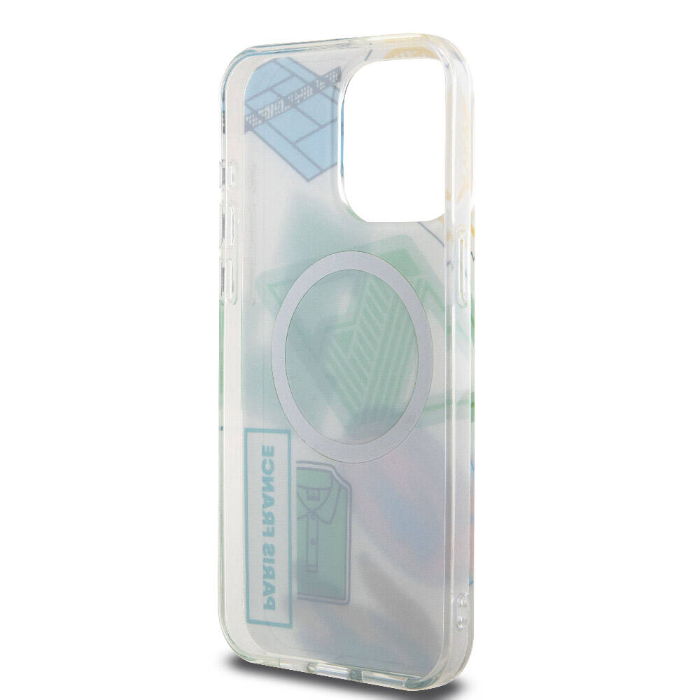 Apple iPhone 15 Pro Max Case Lacoste Original Licensed M-Safe Charging Feature Double Layer Patches Patterned Cover Blue