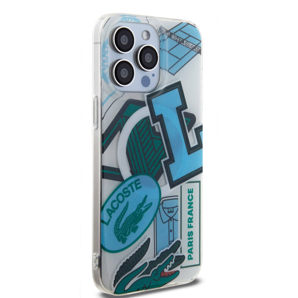 Apple iPhone 15 Pro Max Case Lacoste Original Licensed M-Safe Charging Feature Double Layer Patches Patterned Cover Blue