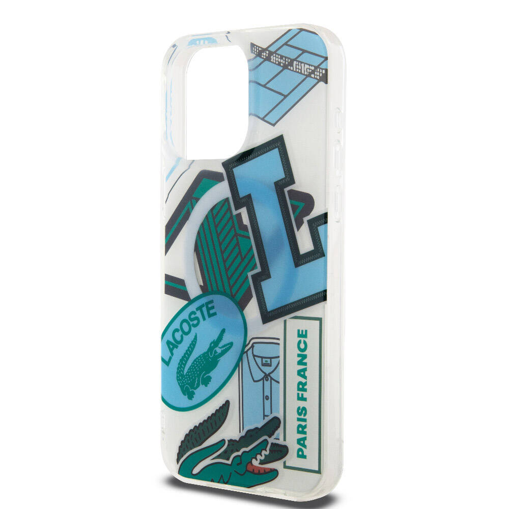 Apple iPhone 15 Pro Max Case Lacoste Original Licensed M-Safe Charging Feature Double Layer Patches Patterned Cover Blue