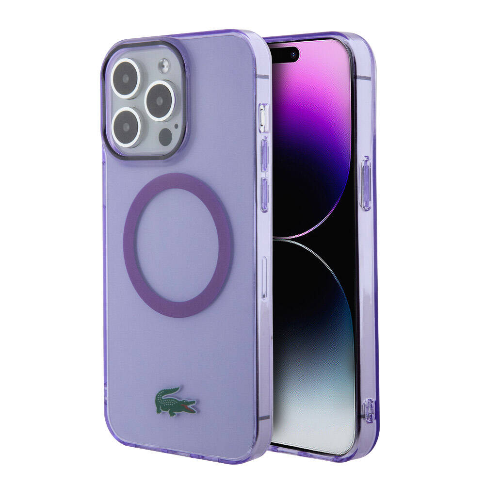 Apple iPhone 15 Pro Max Case Lacoste Original Licensed M-Safe Charging Feature Iconic Crocodile Logo Hard Parmesan Cover Purple