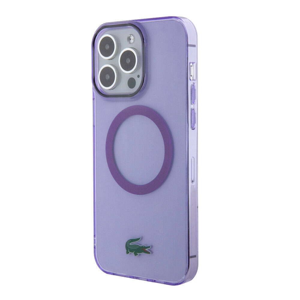 Apple iPhone 15 Pro Max Case Lacoste Original Licensed M-Safe Charging Feature Iconic Crocodile Logo Hard Parmesan Cover Purple