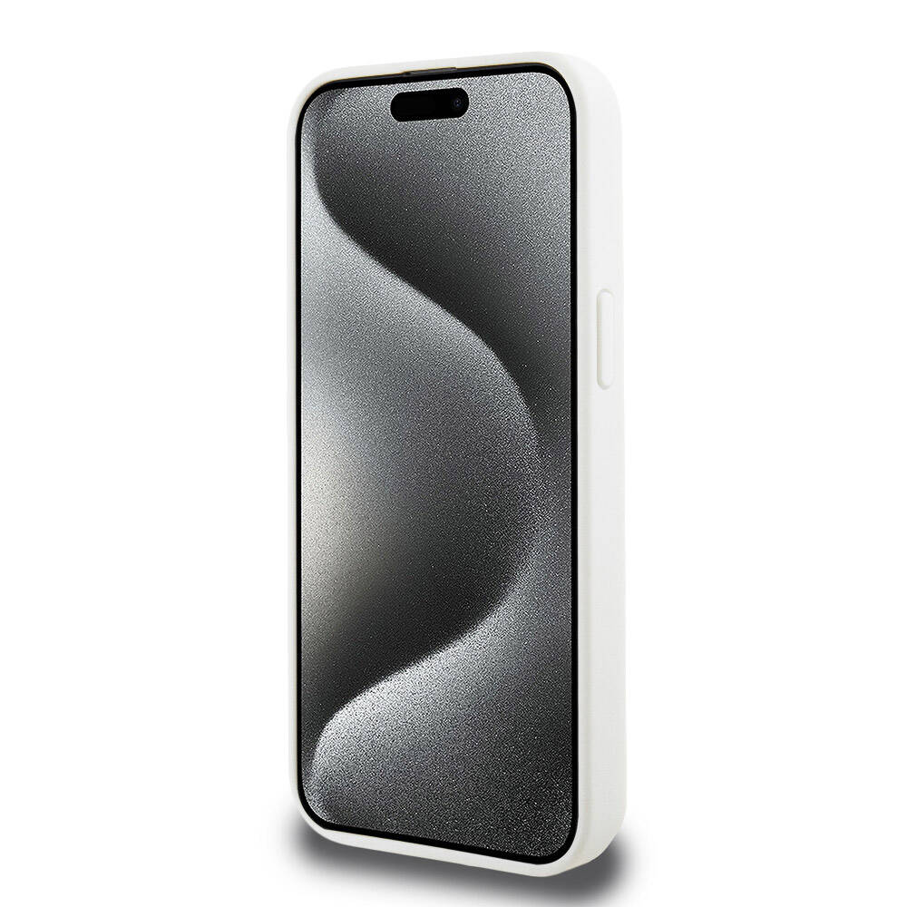Apple iPhone 15 Pro Max Case Lacoste Original Licensed M-Safe Charging Function PU Leather Look Card Holder Mixed Monogram Pattern Cover White