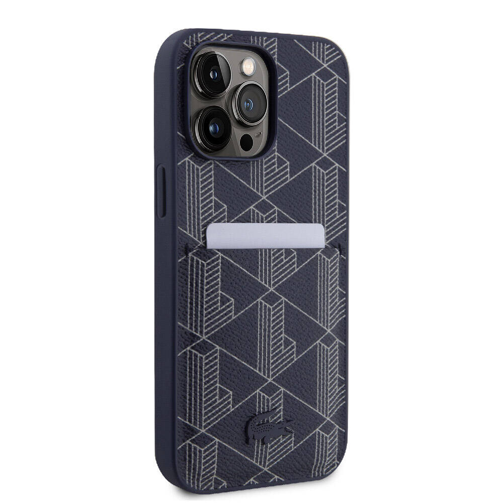 Apple iPhone 15 Pro Max Kılıf Lacoste Orjinal Lisanslı M-safe Şarj Özellikli PU Deri Görünümlü Kartlıklı Karışık Monogram Desenli Kapak Beyaz
