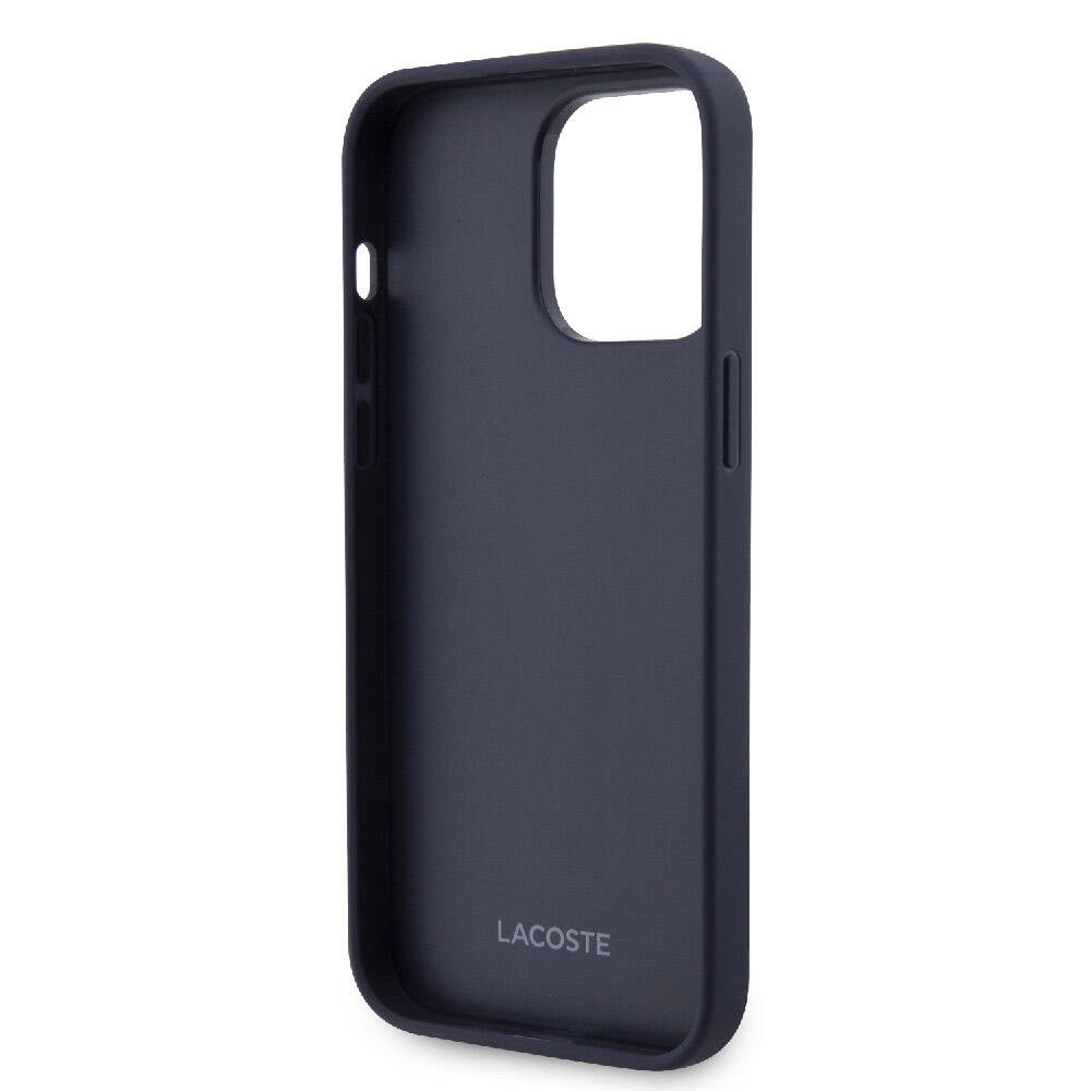 Apple iPhone 15 Pro Max Case Lacoste Original Licensed M-Safe Charging Function PU Leather Look Card Holder Mixed Monogram Pattern Cover Navy Blue