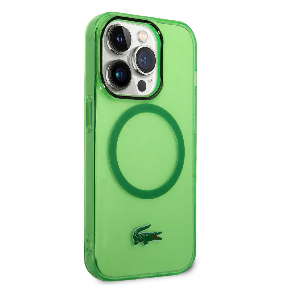 Apple iPhone 15 Pro Max Case Lacoste Original Licensed M-Safe Charging Transparent Crocodile Logo Printed Cover Green