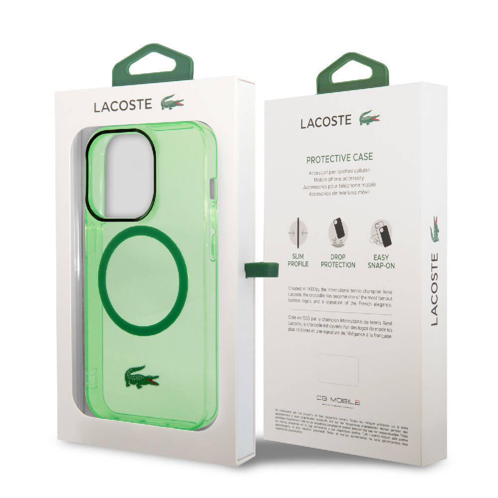 Apple iPhone 15 Pro Max Kılıf Lacoste Orjinal Lisanslı M-safe Şarj Özellikli Transparan Timsah Logo Baskılı Kapak Yeşil