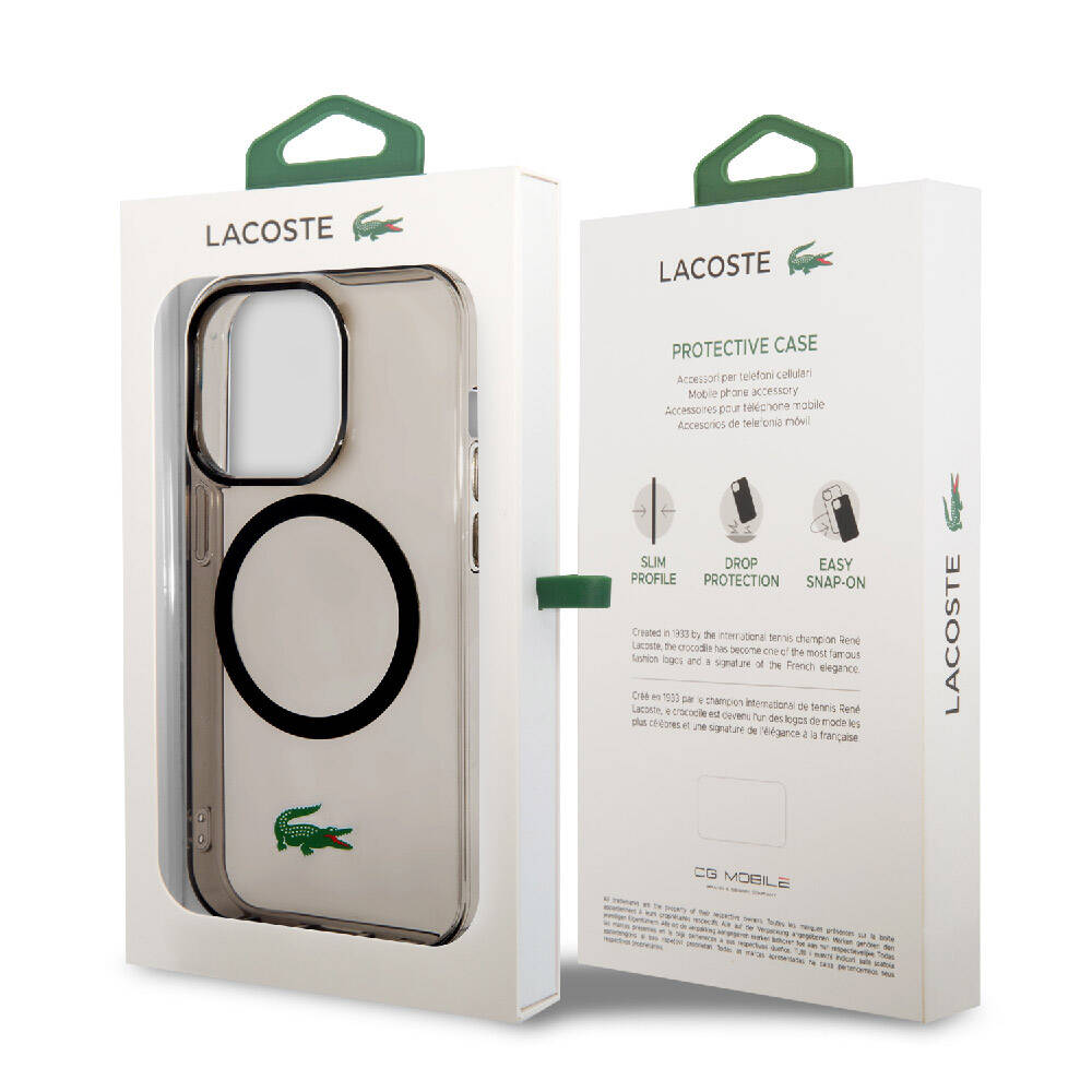 Apple iPhone 15 Pro Max Kılıf Lacoste Orjinal Lisanslı M-safe Şarj Özellikli Transparan Timsah Logo Baskılı Kapak Mavi Açık