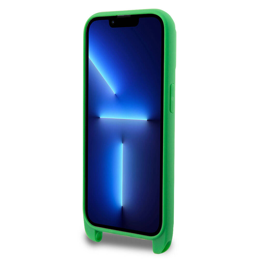 Apple iPhone 15 Pro Max Kılıf Lacoste Orjinal Lisanslı PU Pike Desenli Arka Yüzey Askılı İkonik Timsah Dokuma Logolu Kapak Yeşil