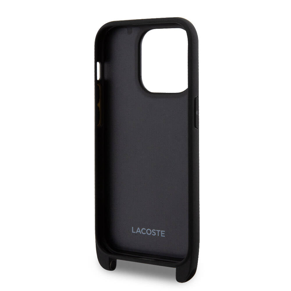 Apple iPhone 15 Pro Max Case Lacoste Original Licensed PU Pique Patterned Back Surface Strap Iconic Crocodile Woven Logo Cover Navy Blue