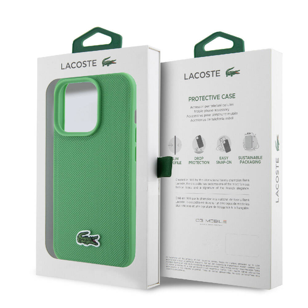 Apple iPhone 15 Pro Max Case Lacoste Original Licensed PU Pique Patterned Back Surface Iconic Crocodile Woven Logo Cover Black