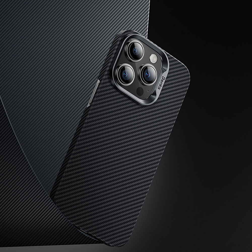 Apple iPhone 15 Pro Max Case M-safe Carbon Fiber Benks Essential ArmorAir 600D Kevlar Cover Black
