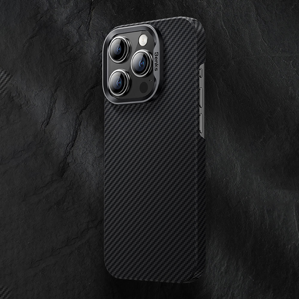 Apple iPhone 15 Pro Max Case M-safe Carbon Fiber Benks Essential ArmorAir 600D Kevlar Cover Black