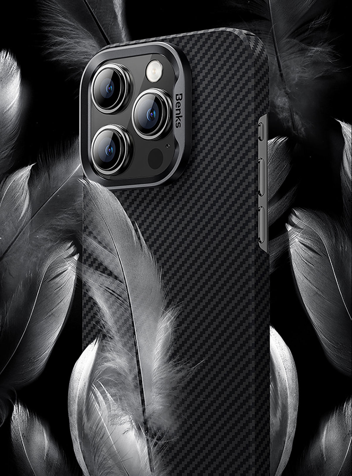 Apple iPhone 15 Pro Max Case M-safe Carbon Fiber Benks Essential ArmorAir 600D Kevlar Cover Black