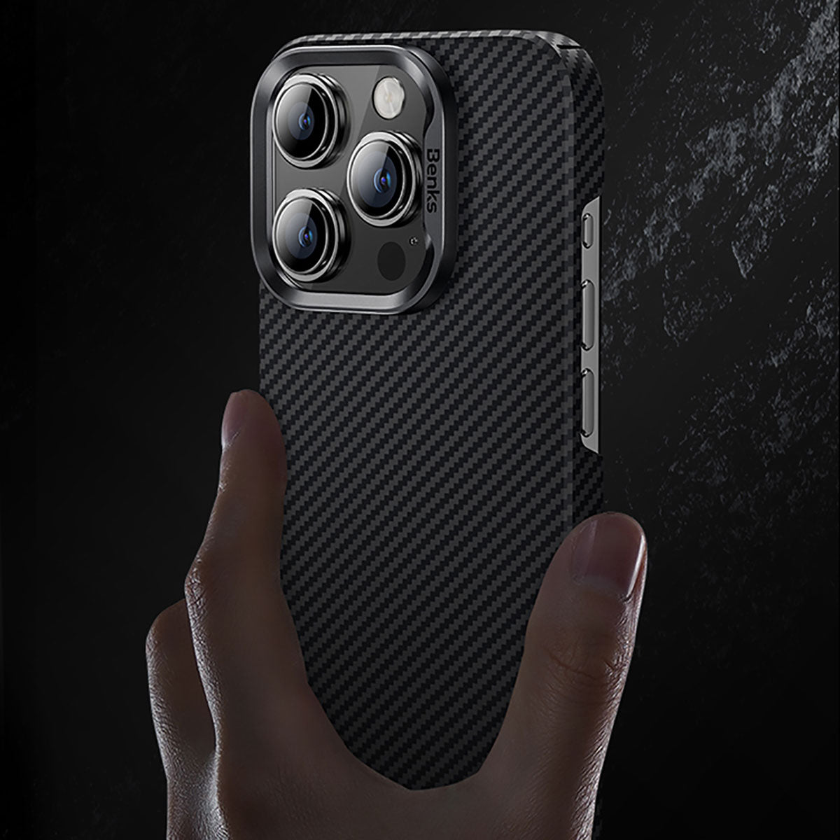 Apple iPhone 15 Pro Max Case M-safe Carbon Fiber Benks Essential ArmorAir 600D Kevlar Cover Black