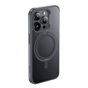 Apple iPhone 15 Pro Max Kılıf M-safe Şarj Özellikli 360° Dönebilen Benks Pop Stand Kapak Siyah