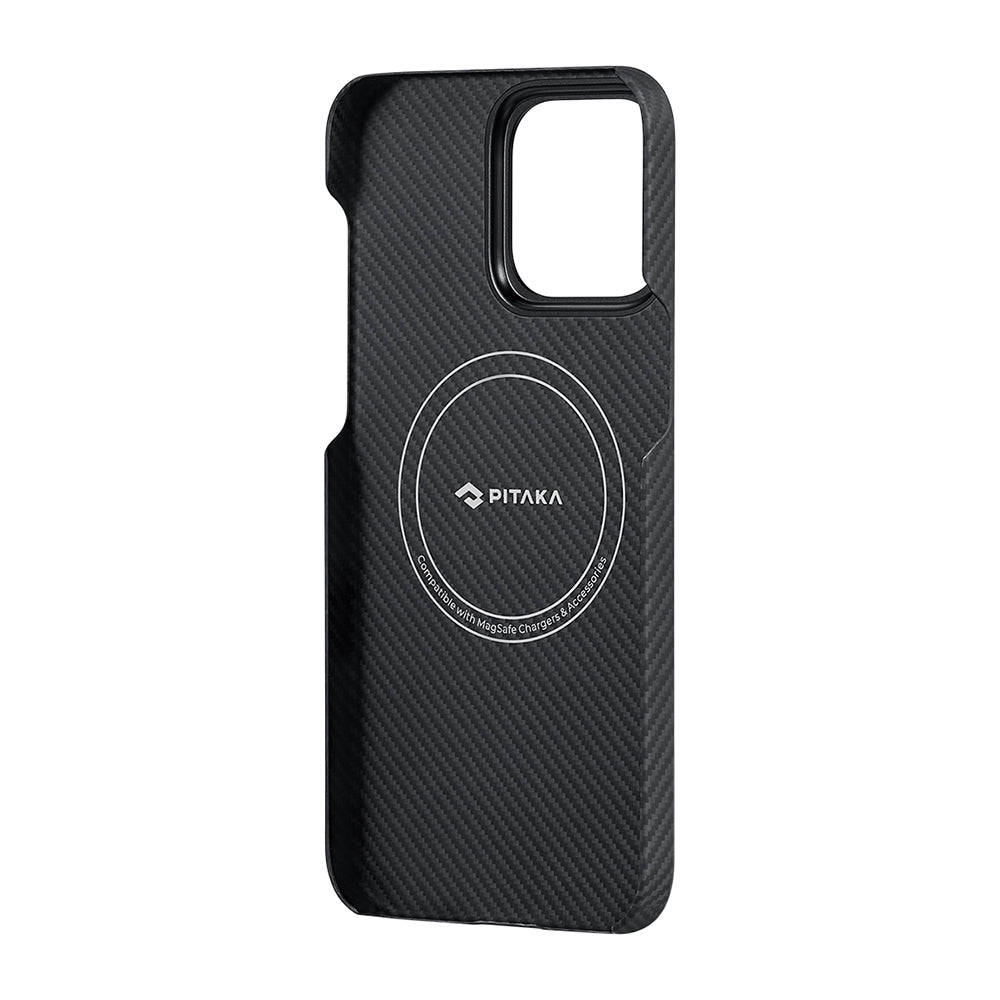 Apple iPhone 15 Pro Max Kılıf M-safe Şarj Özellikli 600D Aramid Fiber Pitaka Tactile Woven Orchestra Serisi Rhapsody Kapak Siyah