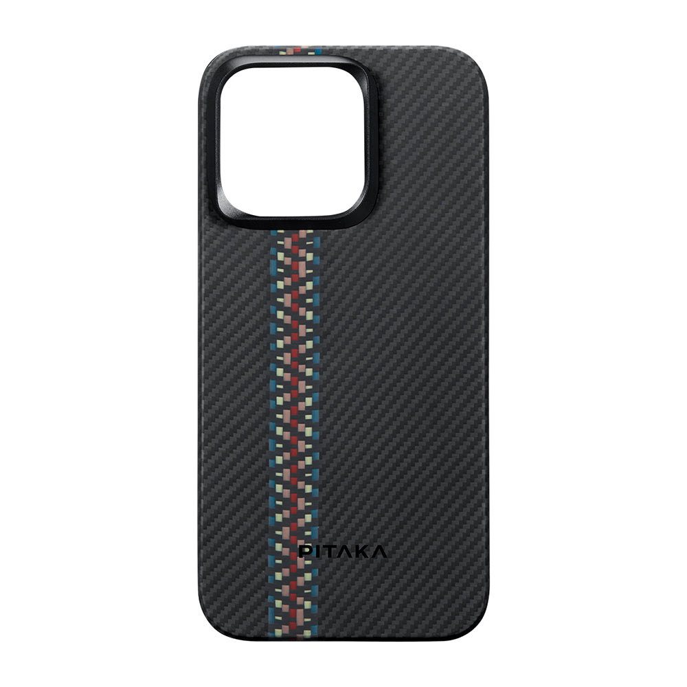 Apple iPhone 15 Pro Max Kılıf M-safe Şarj Özellikli 600D Aramid Fiber Pitaka Tactile Woven Orchestra Serisi Rhapsody Kapak Siyah