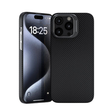 Apple iPhone 15 Pro Max Kılıf M-safe Şarj Özellikli 600D Kevlar Zore Krek Karbon Standlı Kapak