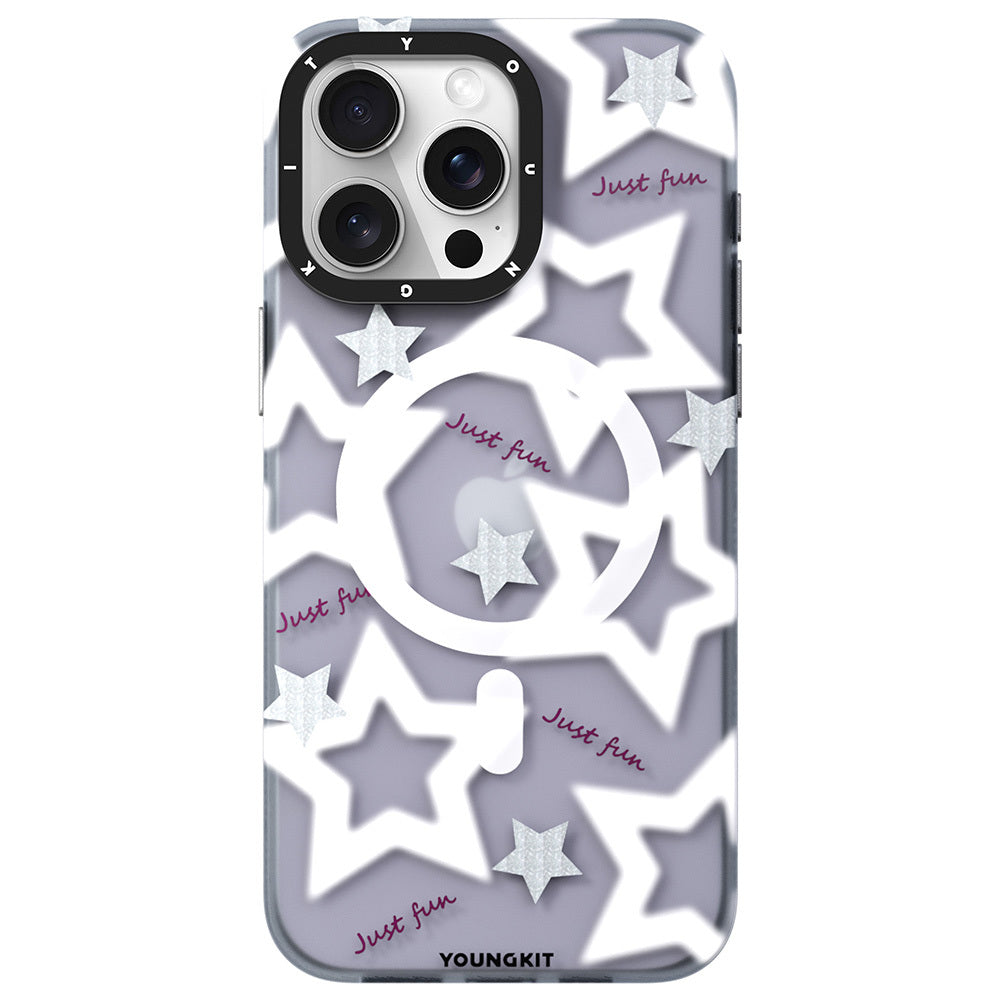 Apple iPhone 15 Pro Max Kılıf M-safe Şarj Özellikli Airbagli Çift Katmanlı Youngkit Star&Butterfly Serisi Kapak Mor