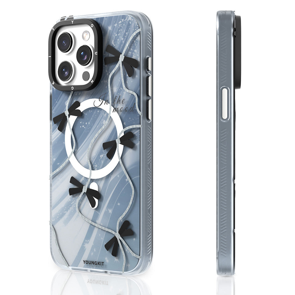 Apple iPhone 15 Pro Max Kılıf M-safe Şarj Özellikli Airbagli Çift Katmanlı Youngkit Star&Butterfly Serisi Kapak Gri