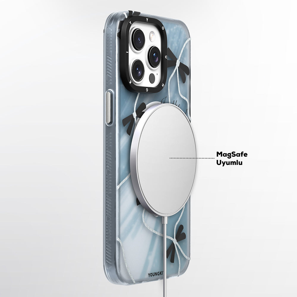 Apple iPhone 15 Pro Max Kılıf M-safe Şarj Özellikli Airbagli Çift Katmanlı Youngkit Star&Butterfly Serisi Kapak Mor