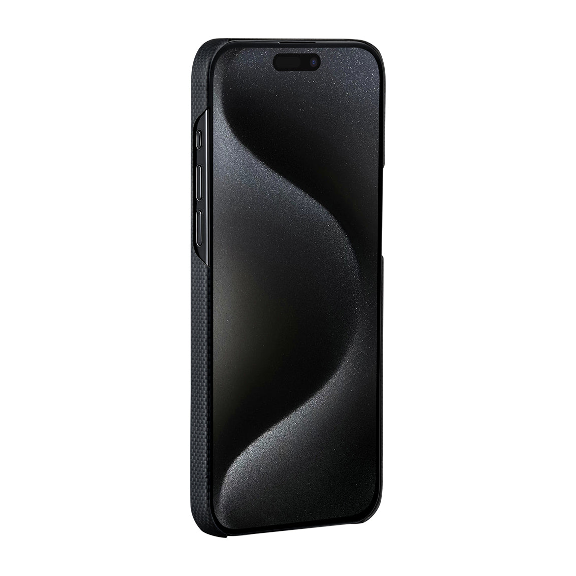 Apple iPhone 15 Pro Max Kılıf M-safe Şarj Özellikli Aramid Fiber Pitaka Tactile Woven Break The Line Kapak Siyah