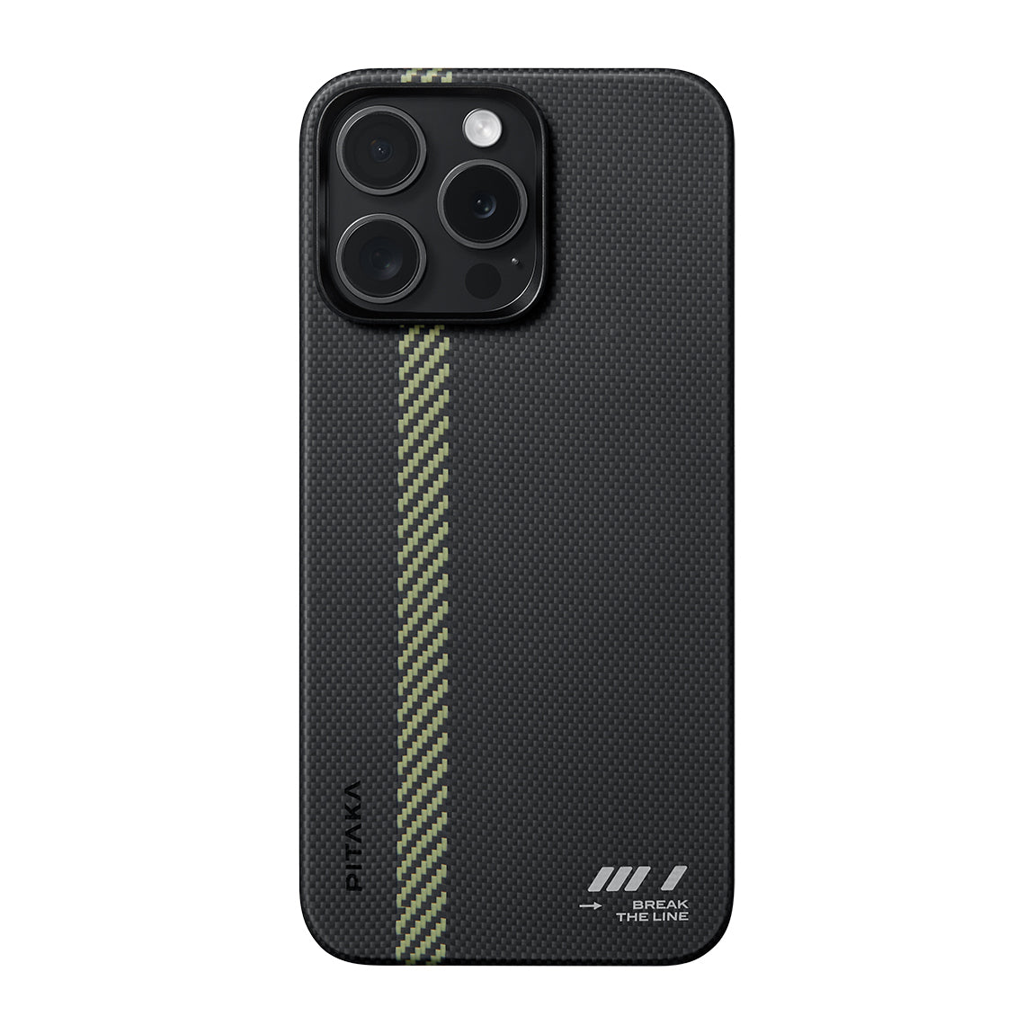 Apple iPhone 15 Pro Max Kılıf M-safe Şarj Özellikli Aramid Fiber Pitaka Tactile Woven Break The Line Kapak Siyah