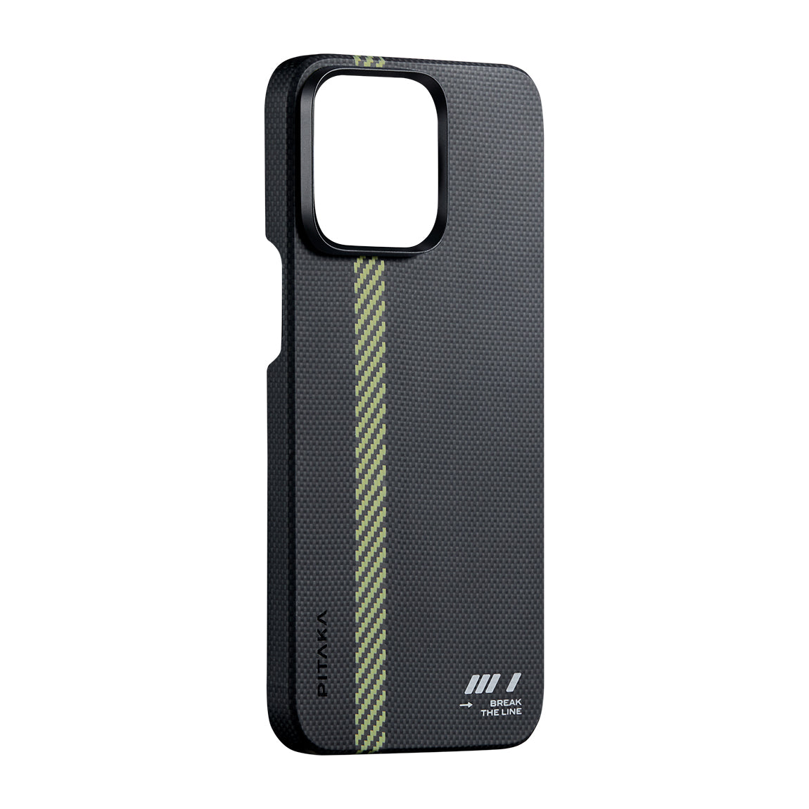 Apple iPhone 15 Pro Max Kılıf M-safe Şarj Özellikli Aramid Fiber Pitaka Tactile Woven Break The Line Kapak Siyah