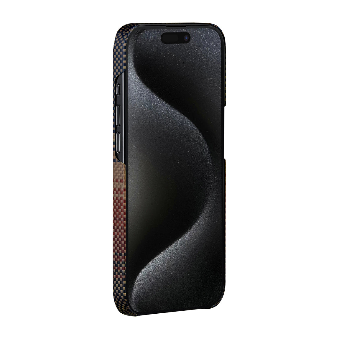 Apple iPhone 15 Pro Max Kılıf M-safe Şarj Özellikli Aramid Fiber Pitaka Tactile Woven Sunset-Moonrise Serisi Sunset Kapak Kahverengi