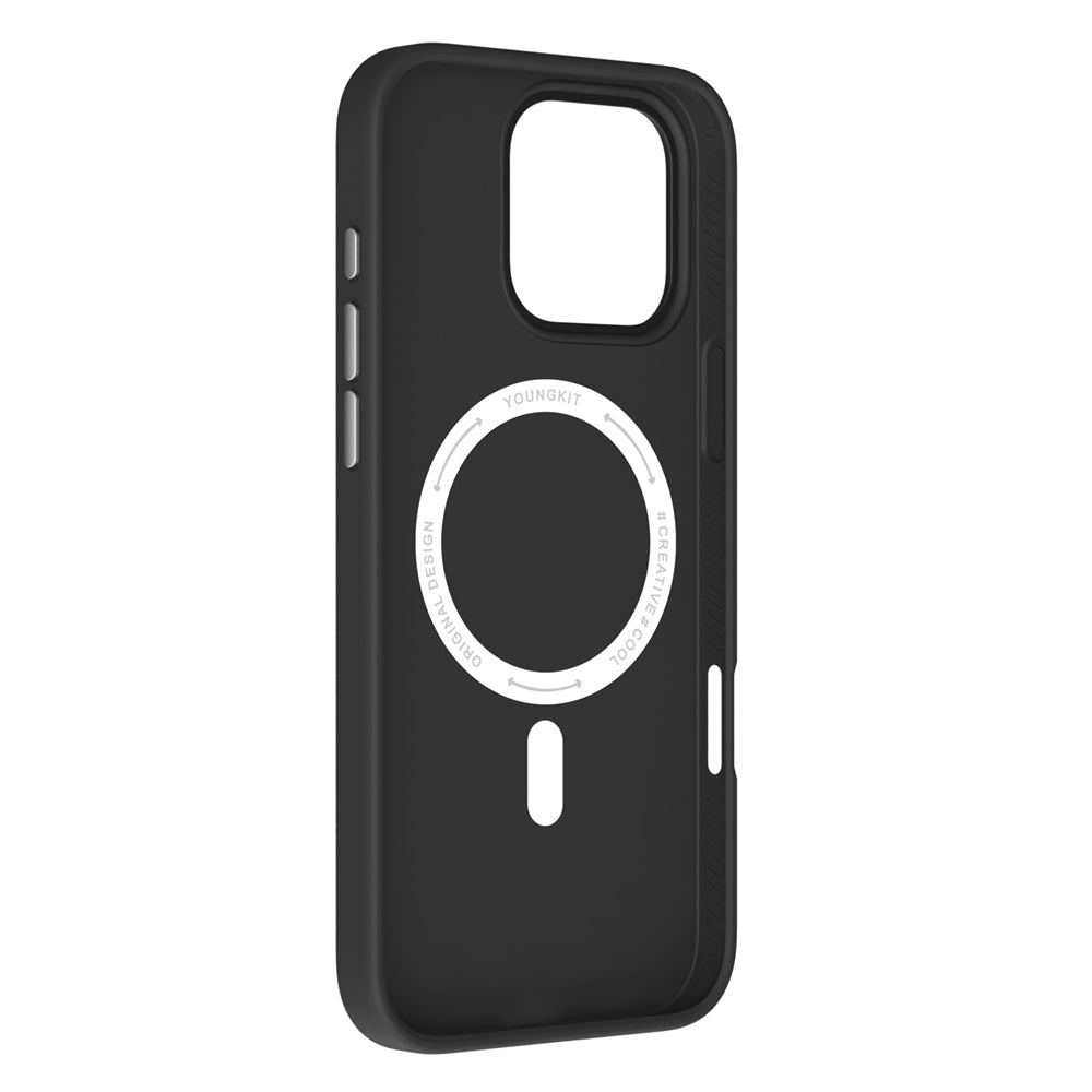 Apple iPhone 15 Pro Max Kılıf M-safe Şarj Özellikli Basit Mat Deri Desenli Youngkit Tech Fashion Serisi Kapak Siyah