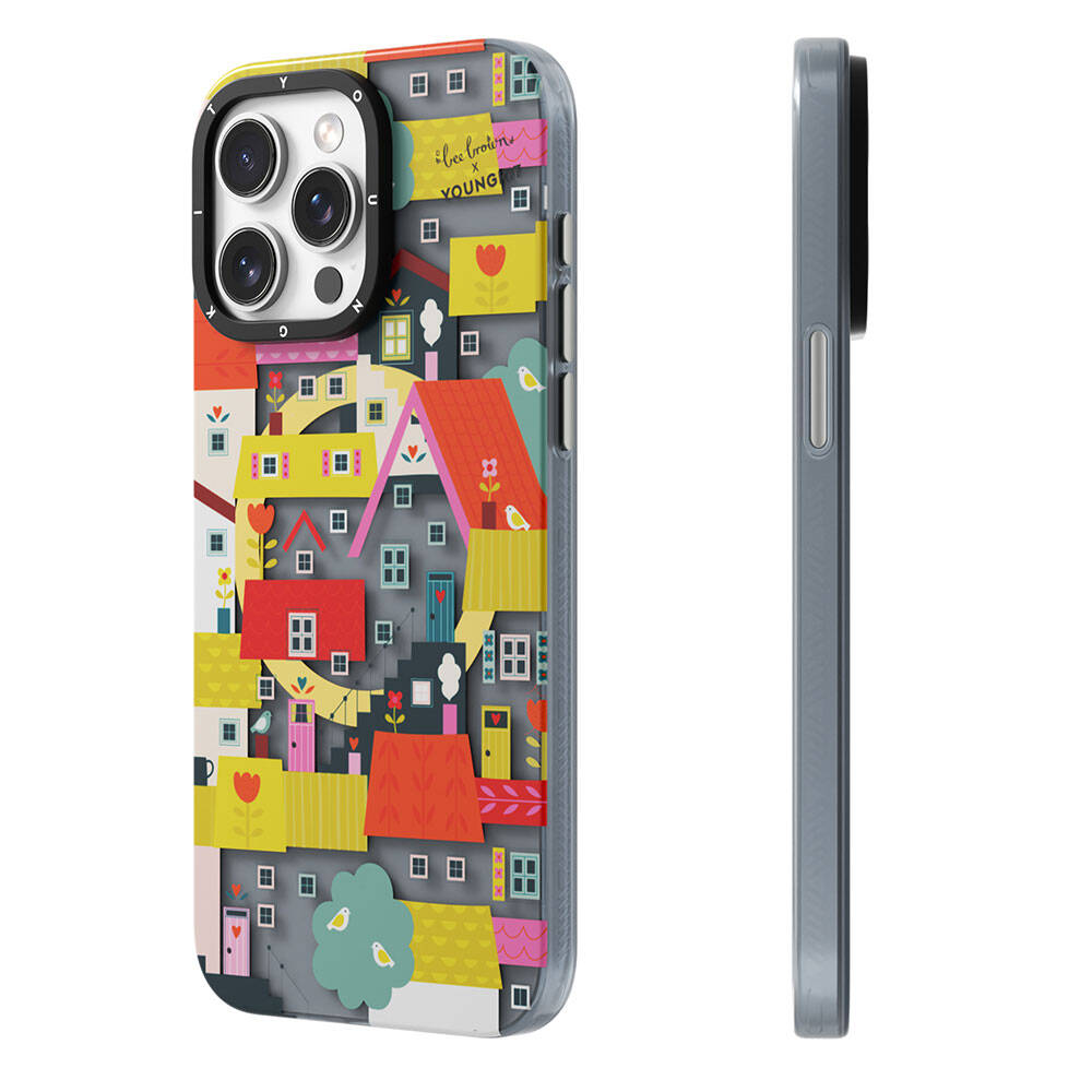 Apple iPhone 15 Pro Max Kılıf M-safe Şarj Özellikli Bee Brown Tasarımlı Youngkit Colorful Life Serisi Kapak Turkuaz