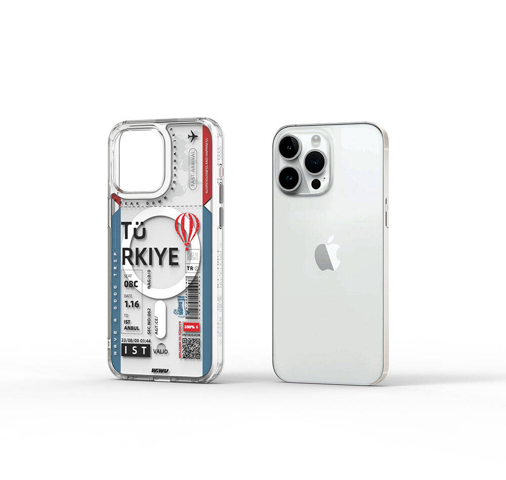 Apple iPhone 15 Pro Max Case with M-safe Charging Feature, Ticket Pattern, Wiwu Turkey B Series Cover Blue