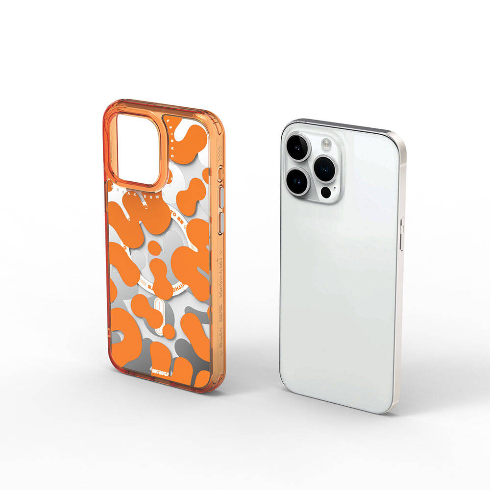 Apple iPhone 15 Pro Max Case M-safe Charging Feature Paint Patterned Wiwu Fluorescent G Series Cover Yellow