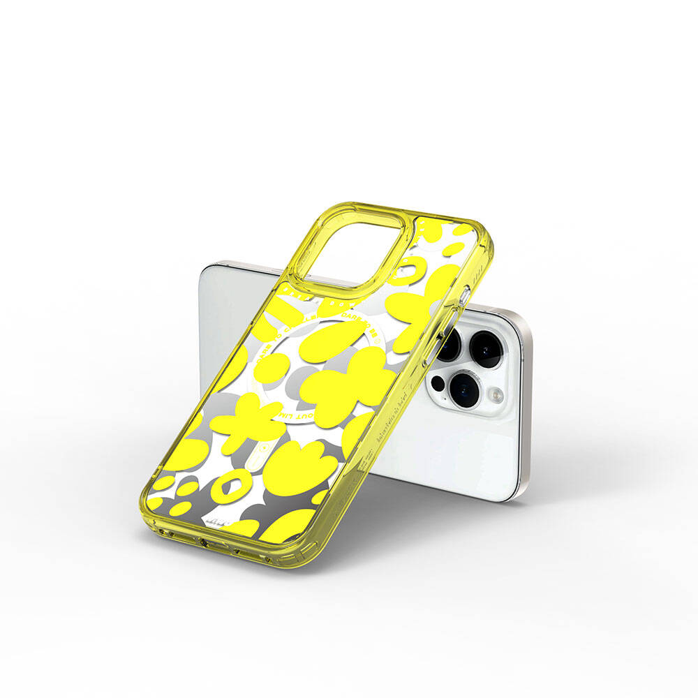 Apple iPhone 15 Pro Max Case M-safe Charging Feature Paint Patterned Wiwu Fluorescent G Series Cover Yellow