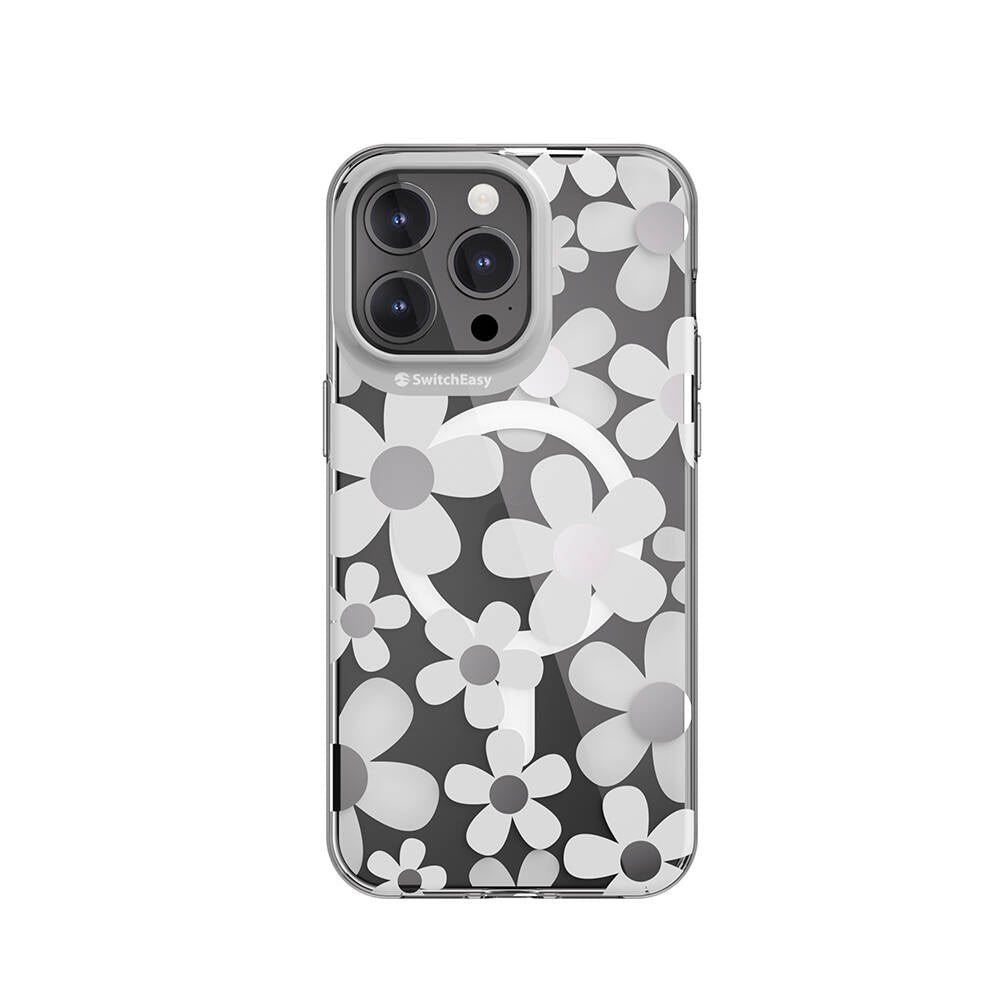 Apple iPhone 15 Pro Max Kılıf M-safe Şarj Özellikli Çift IMD Baskılı Lisanslı Switcheasy Artist-M Fleur Kapak Gri