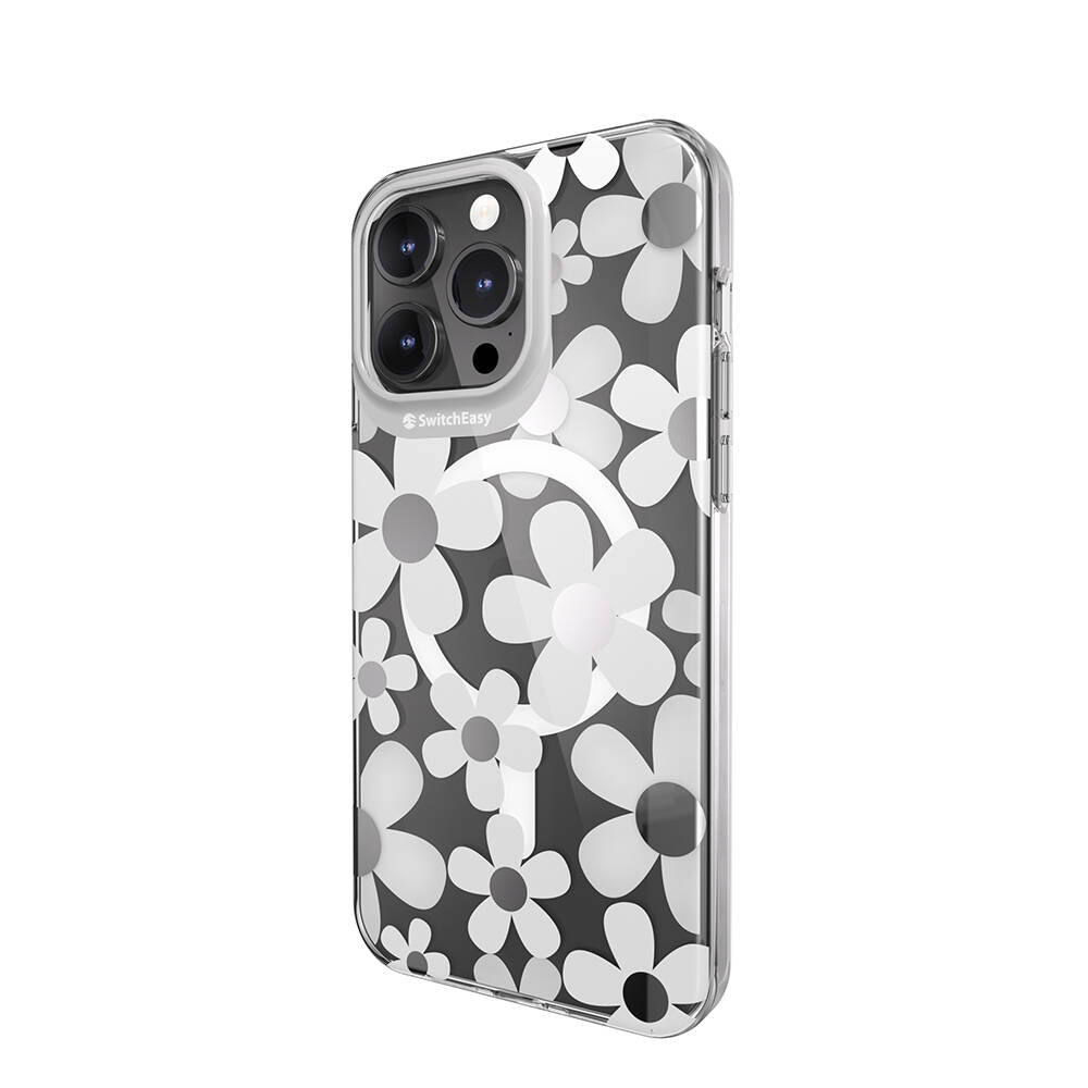 Apple iPhone 15 Pro Max Kılıf M-safe Şarj Özellikli Çift IMD Baskılı Lisanslı Switcheasy Artist-M Fleur Kapak Gri
