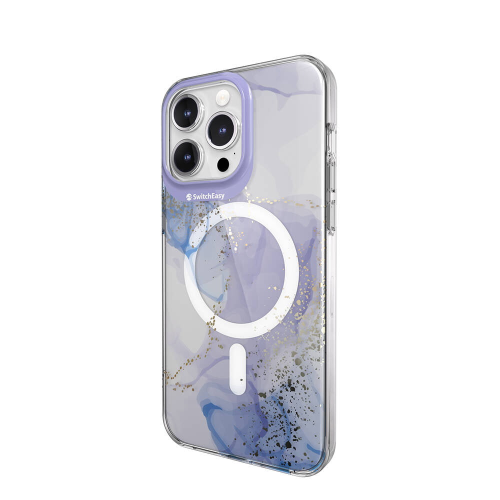 Apple iPhone 15 Pro Max Kılıf M-safe Şarj Özellikli Çift IMD Baskılı Lisanslı Switcheasy Artist-M Veil Kapak Mor