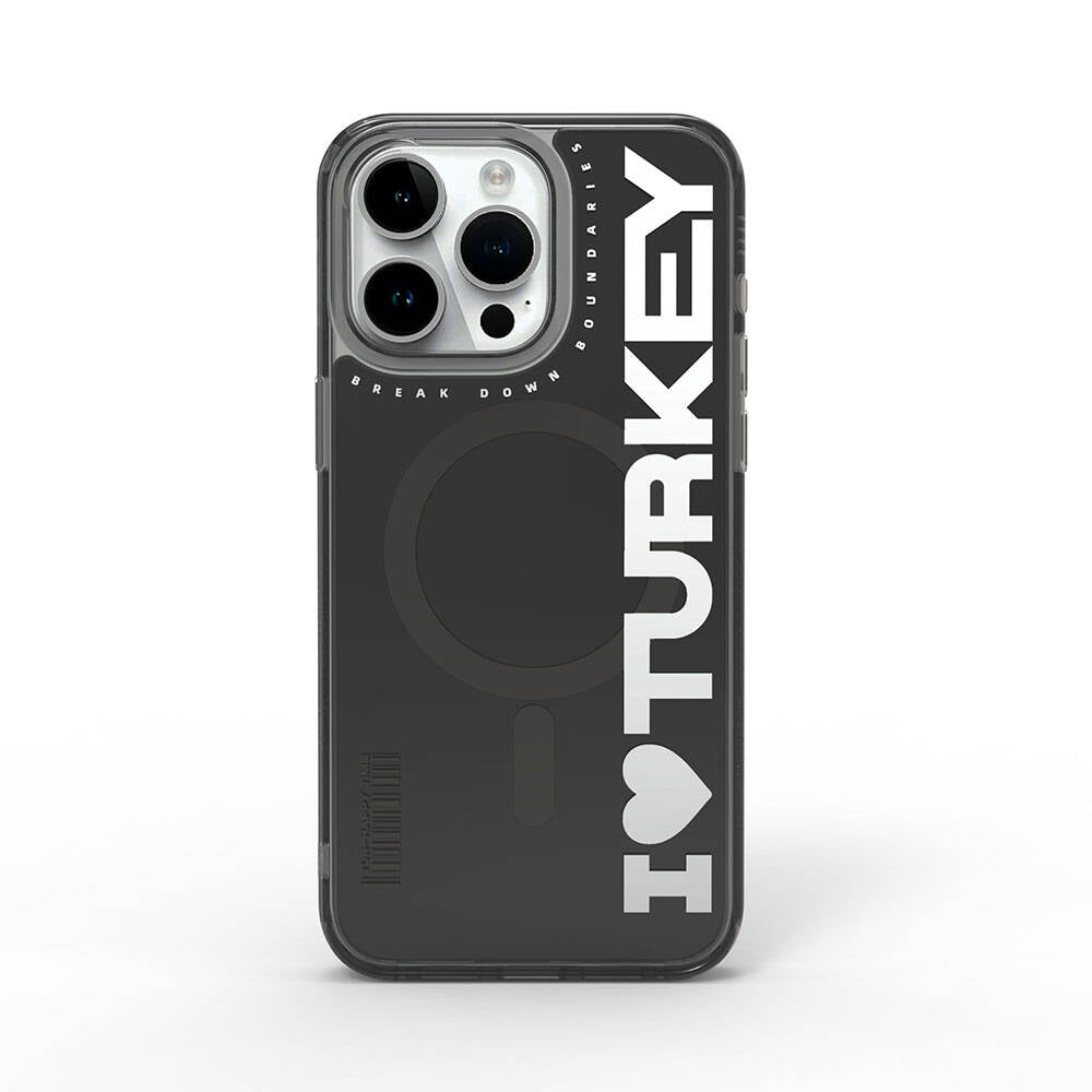 Apple iPhone 15 Pro Max Case with M-Safe Charging Feature, I Love Turkey Text Pattern, Wiwu Turkey E Series Cover, Black