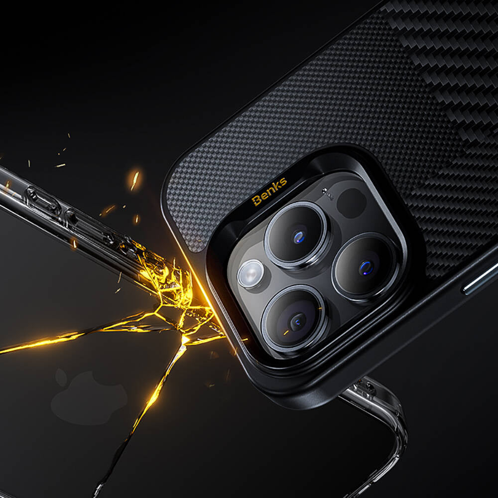 Apple iPhone 15 Pro Max Case M-safe Charging Feature Carbon Fiber Benks Montage Hybrid ArmorPro Kevlar Cover Black